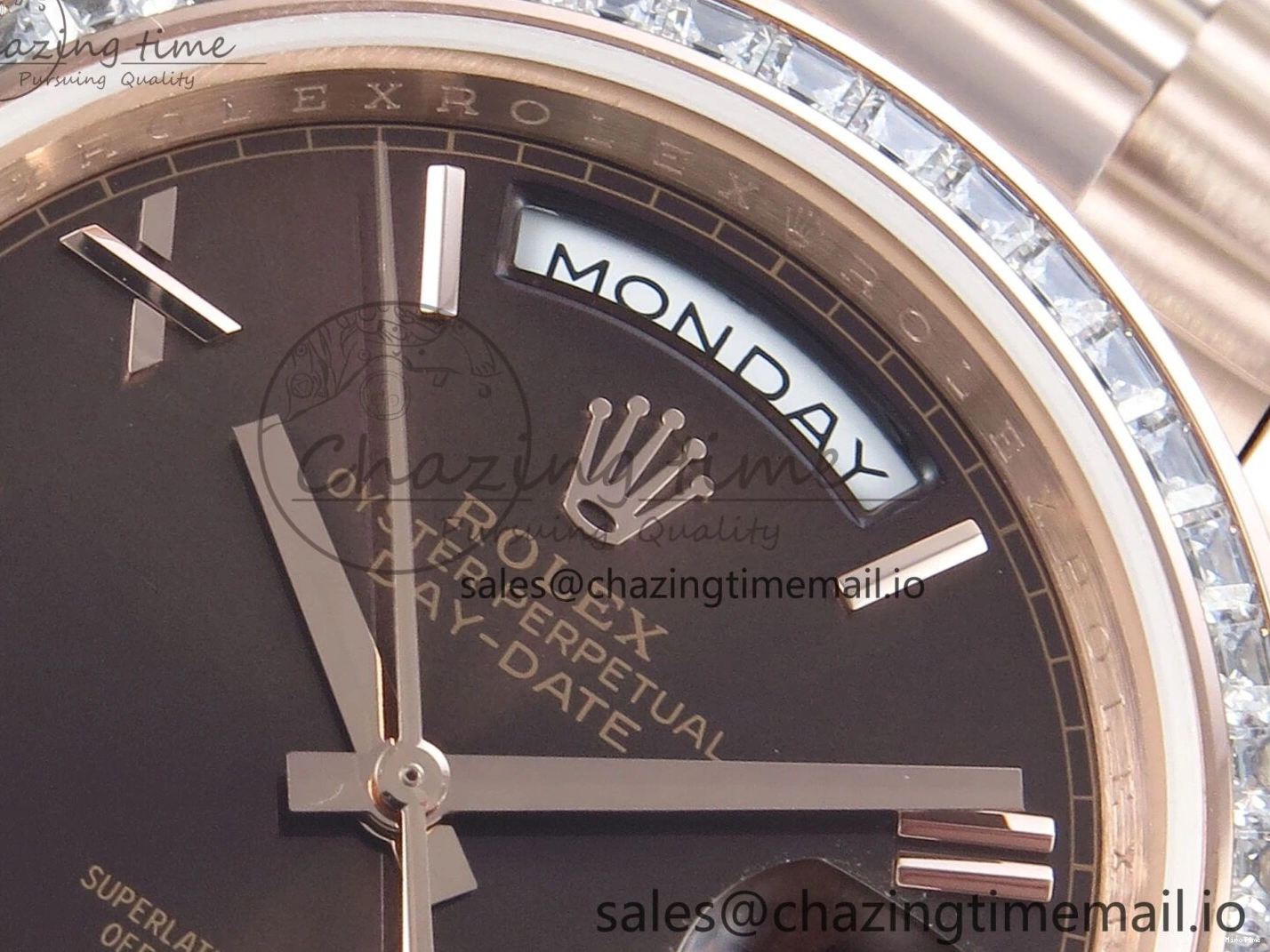 MiroTime 0521 Lightweight DayDate 40 RG QF 1:1 Best Edition Brown Roman Dial Diamonds Bezel on President Bracelet A2836 V5 (Gain Weight) 475